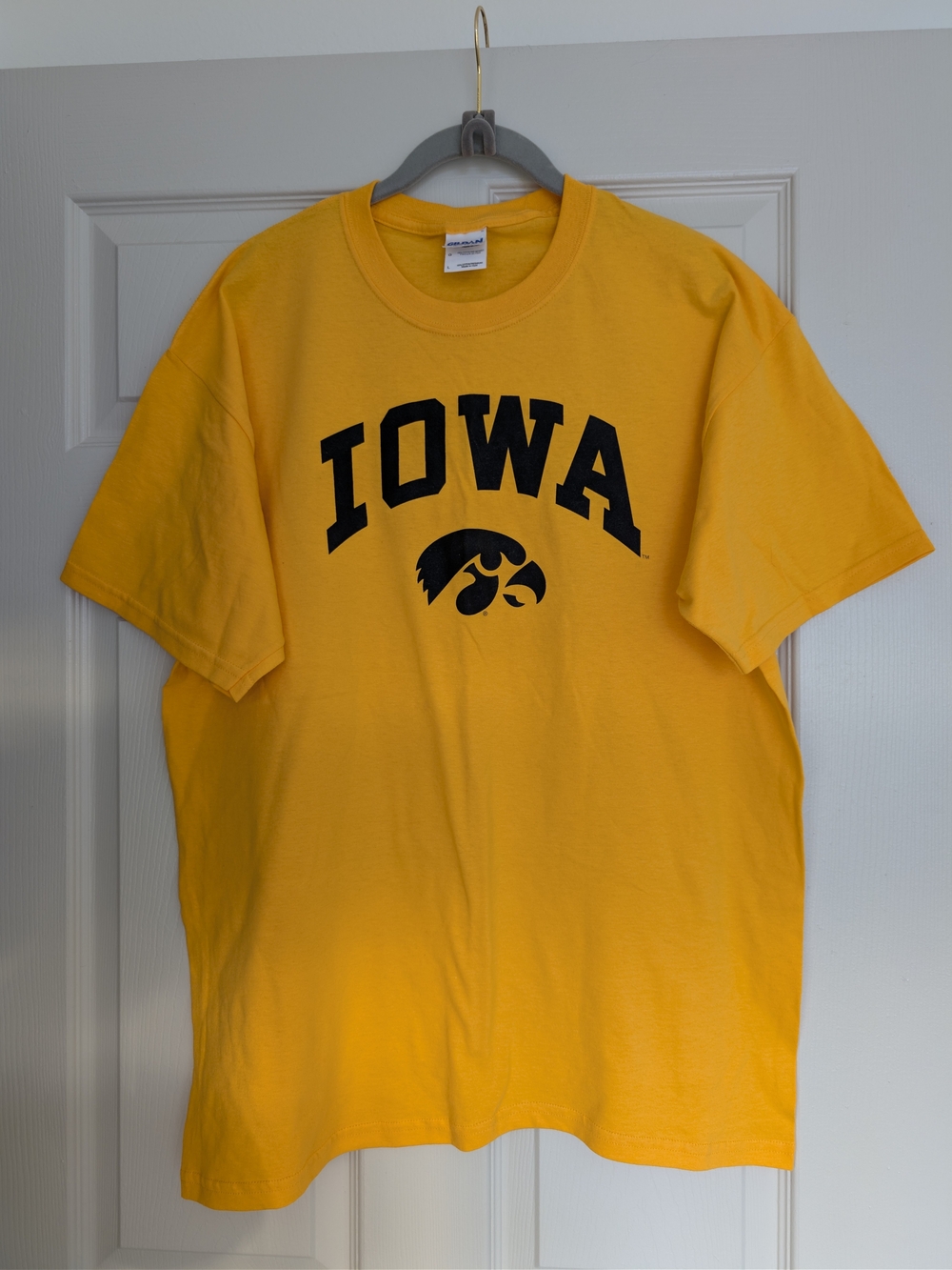 Gildan Gold Iowa Short-Sleeve Tee with Black Hawkeye Logo